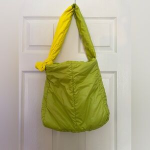 NWOT Caraa Sport: Fractus Water Resistant Nylon Puffer Tote. Green and Yellow